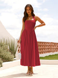 Export  fashion cross-border women's clothing  new arrivalelegantpure color square neck waist halter backless dress