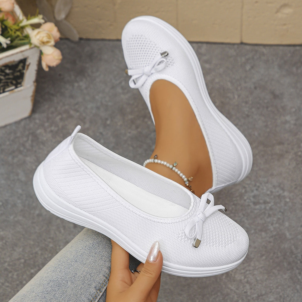Plus size women's round toe slip-on shoes - soft sole, bow accent, versatile casual, anti-slip, wear-resistant, perfect for moms