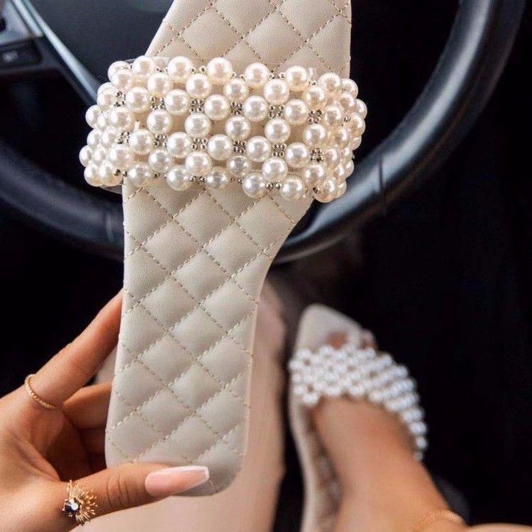new women's handmade beaded slide sandals - sweet, girly, fairy style flat heel slippers for export