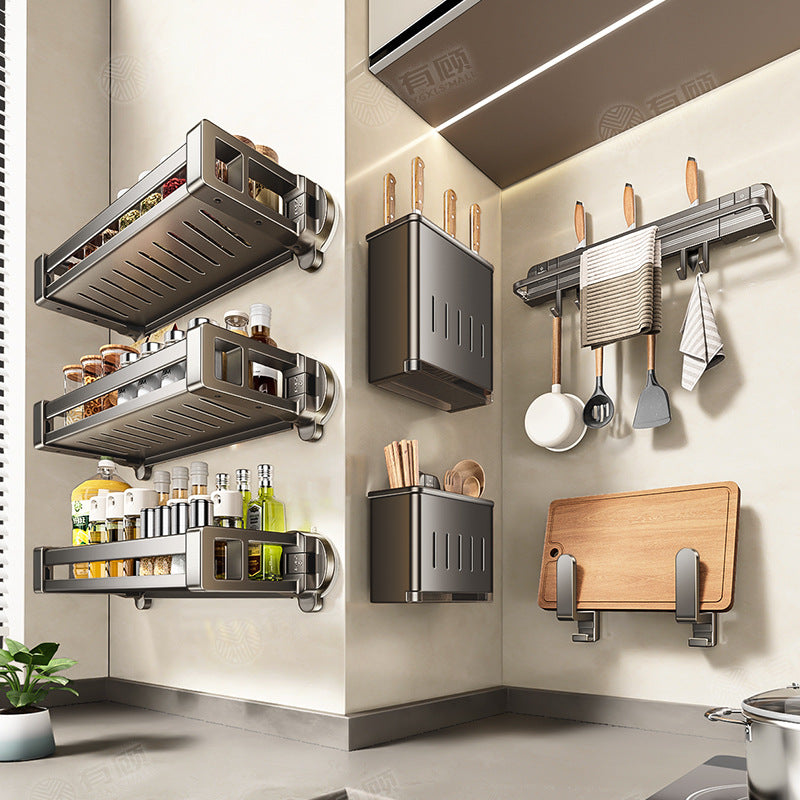 [Sample customization] Kitchen seasoning rack, no punching, wall hanging, multi-functional knife holder, pot lid holder storage