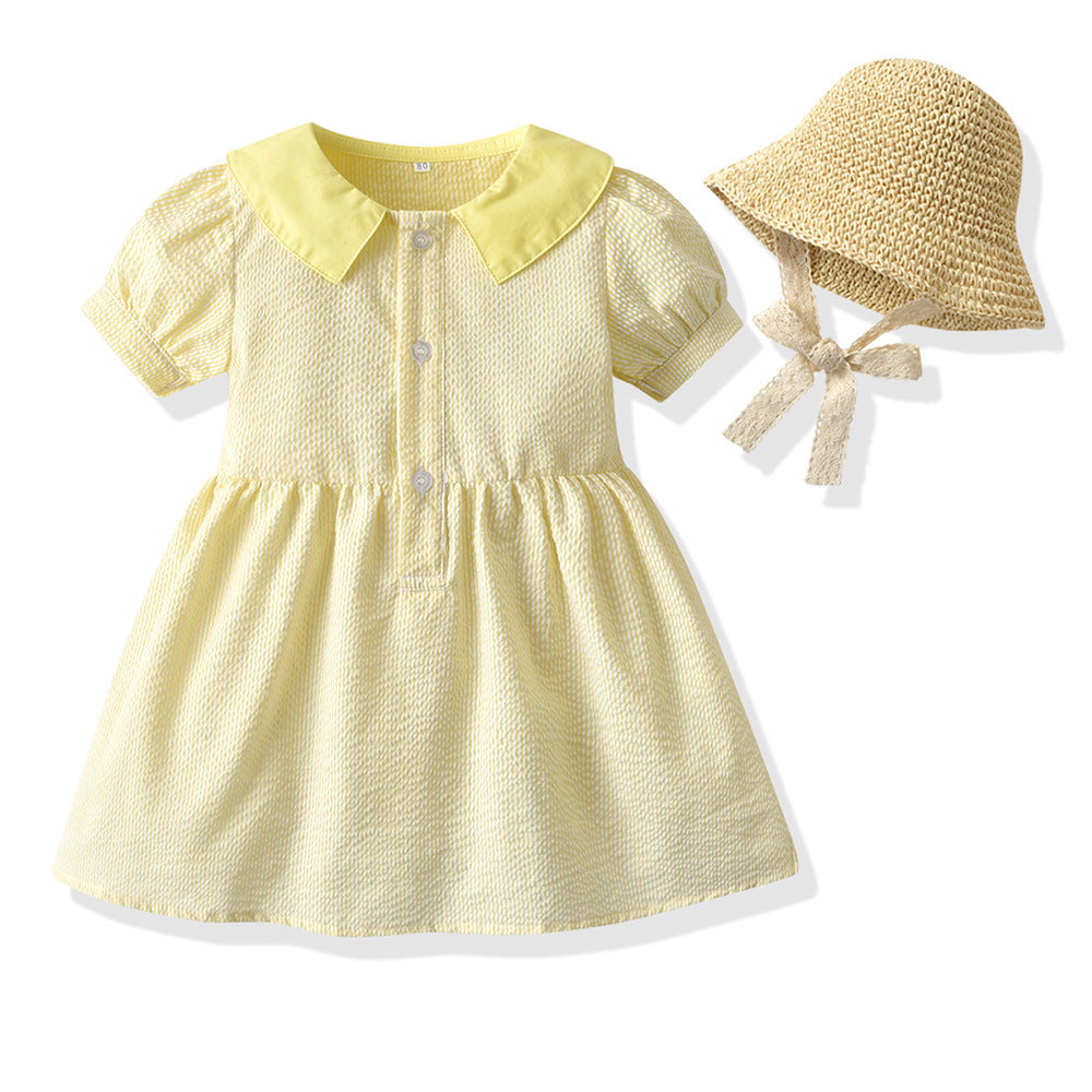 Summer boys' new export style striped bubble cotton short-sleeved shirt and overalls set, korean style children's formal wear