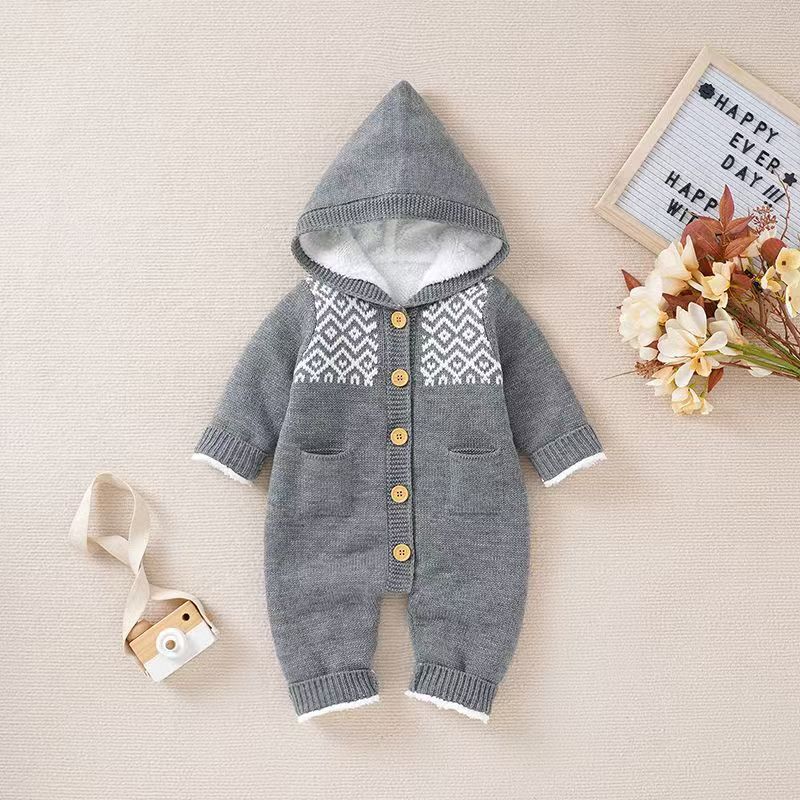 Baby knitting one-piece jumpsuit spring & fallnewborn clothing for men and women baby wool cute thickenedheattech