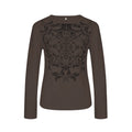 autumn new european and american fashion women's printed waffle knit crew neck pullover casual base layer top