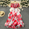 2024 new floral collection resort dress - women's ruffle one-shoulder slim-fit maxi chiffon fairy dress