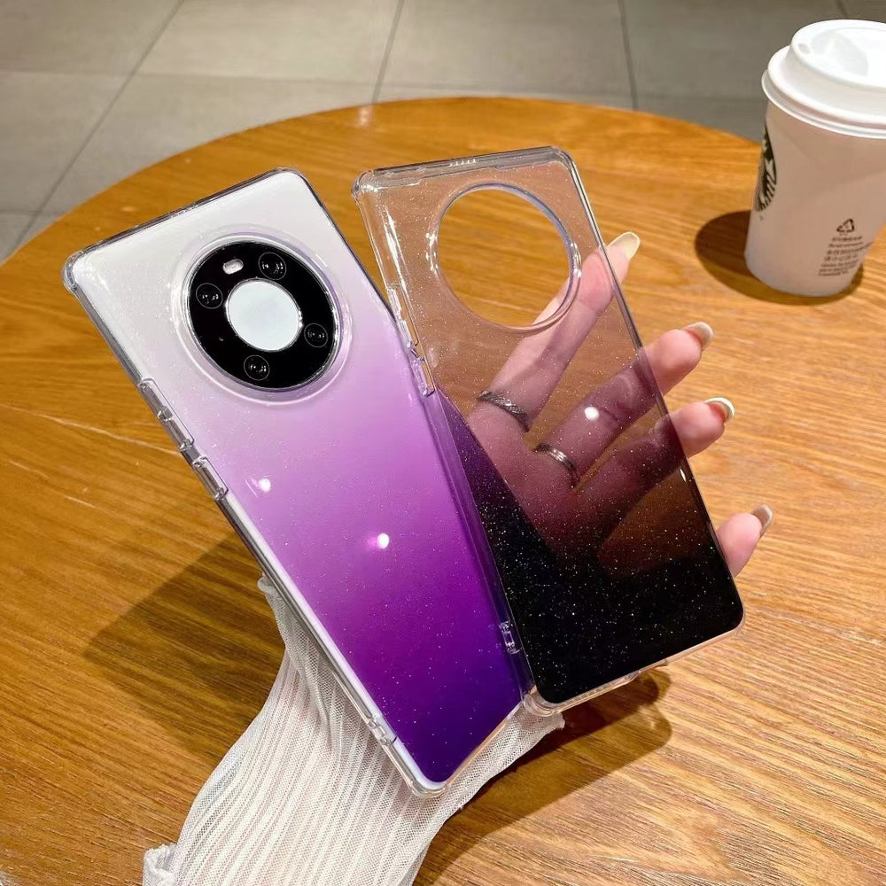 New gradient glitter phone case for huawei mate 70 pro, mate 50 - transparent acrylic protective cover