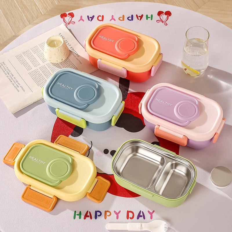 High-style, divided lunch box made with 304 stainless steel. perfect for students and office workers, this bento box is microwave-safe and ready for your packed lunch