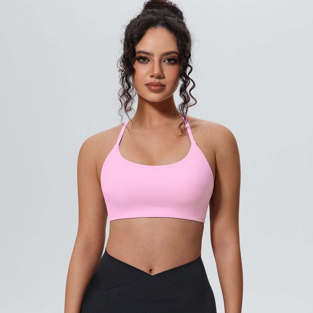 New arrival nude yoga vest thin shoulder straps detachable breast pad sports intimates suspenders beautiful back push up fitness bra