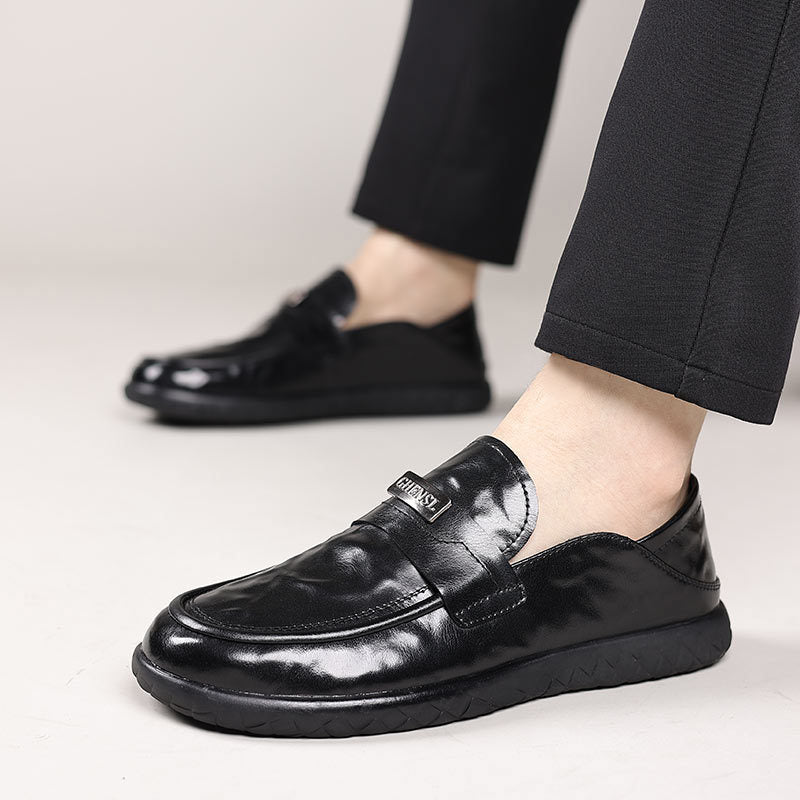 Men's genuine leather shoes - new trendy fashion business dress shoes - summer slip-on loafers - casual leather shoes