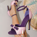 2025 summer new women's shoes bowknot open-toe ankle strap pink-purple sexy high heel sandals stiletto heel