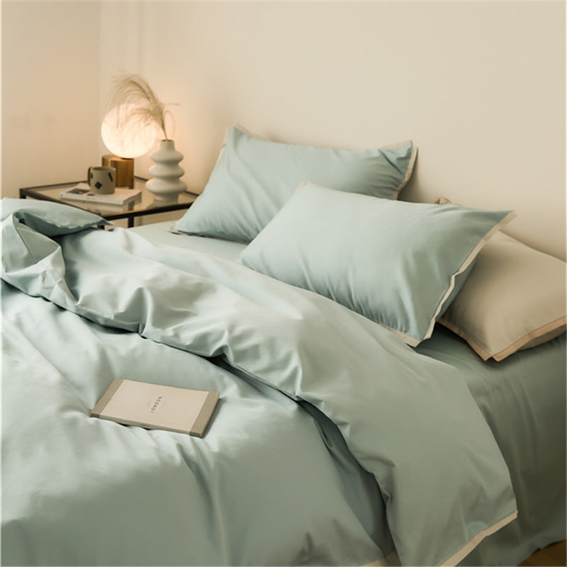 Solid color 100 beds four-piece set cotton pure cotton long-staple cotton four seasons simple light luxury quilt cover bed sheet hat wholesale