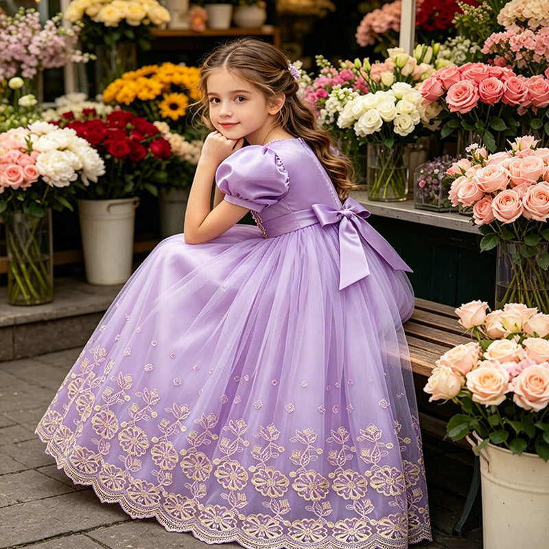 European and american style girls' dress - purple fairy dress, mesh tulle skirt, birthday princess dress - in stock, children's skirt, cross-border e-commerce
