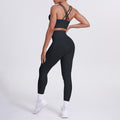 Fashion cross-border nude brushed cross back bra sports hip pocket pants fitness yoga clothes two-piece set