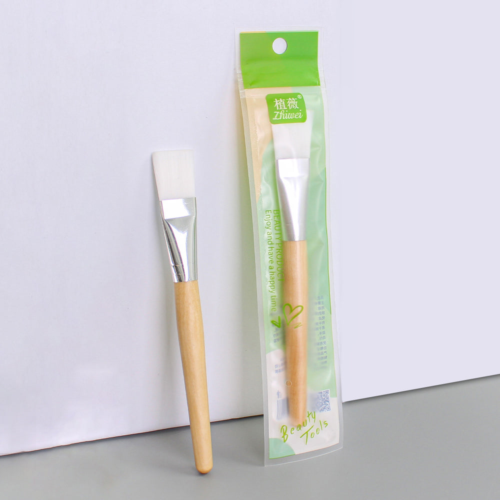 Zhiwei facial mask brush beauty spa application wooden pole mask brush wooden handle soft bristle brush makeup brush log pole white hair