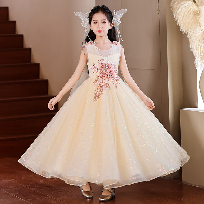 Girls' high-end formal dress  new arrival: shawl and ribbon detail, european and american style, perfect for piano recitals, banquets, and evening events. in stock for cross-border e-commerce
