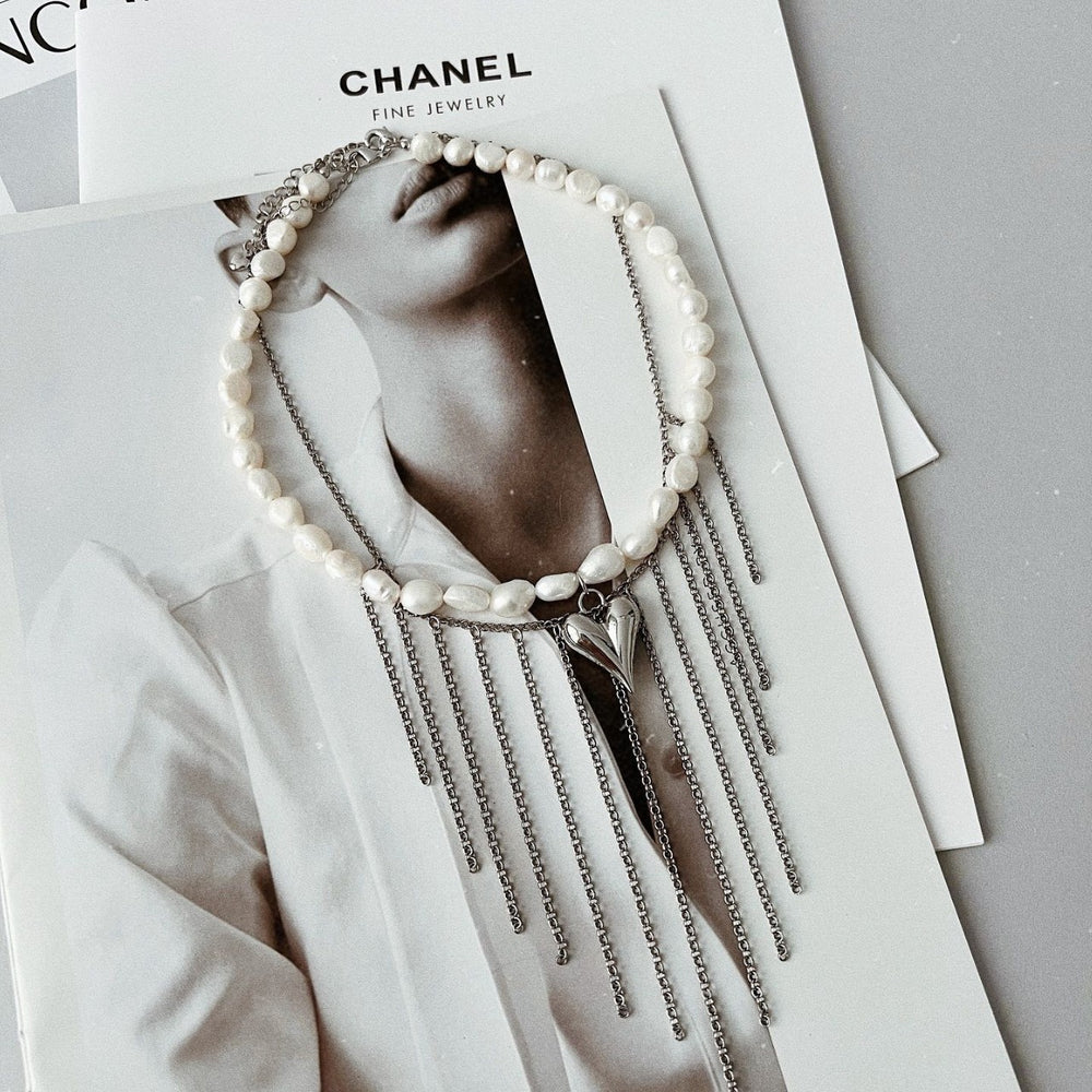 European and american cross-border baroque imitation pearl necklace - unique, versatile, heart-shaped, elegant tassel sweater chain necklace for women