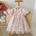 new girls' summer dress: stylish and trendy bubble sleeve mesh dress - sweet and elegant princess style