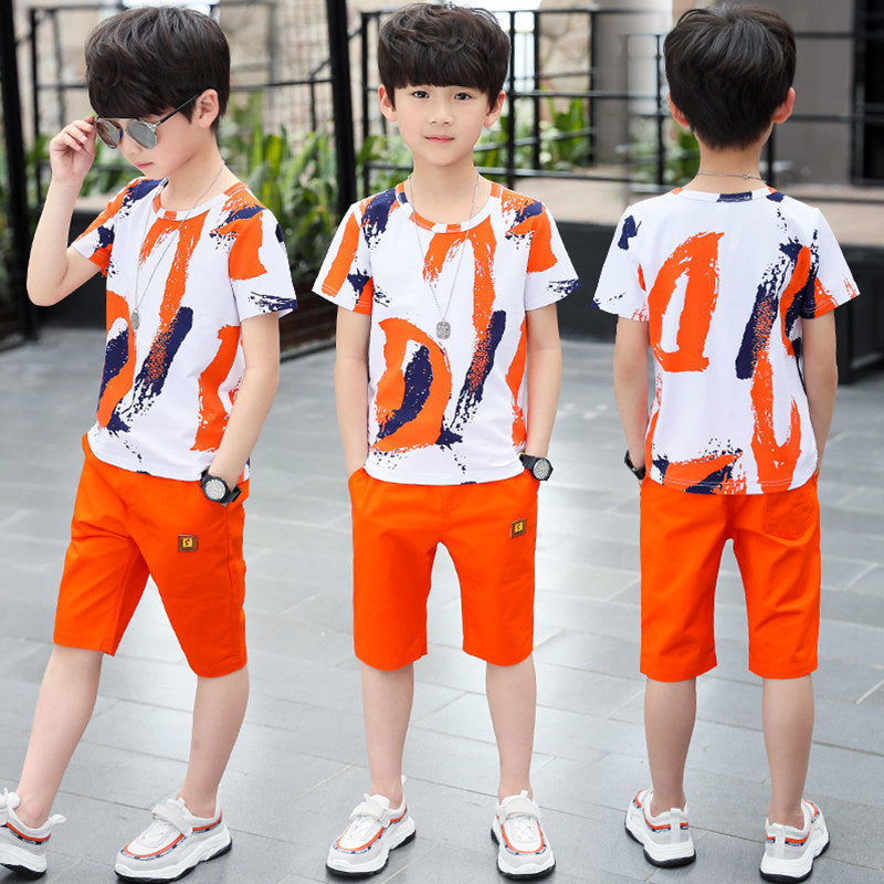 Kids' boys' summer outfit set  new style trendy big & tall boys' street style summer short sleeve cool & fashionable