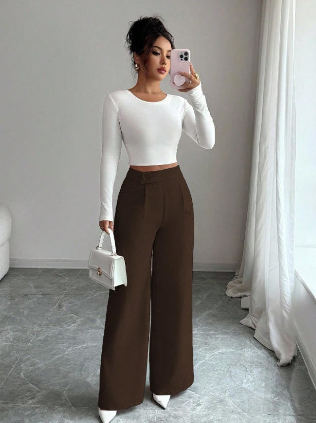 spring/summer new arrival: women's pink high-waisted trousers with button-decorated waist patch – elegant, casual, and versatile