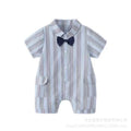 Baby clothes summer striped short-sleeve romper boy korean style gentleman outfit baby 100-day celebration first birthday crawling suit