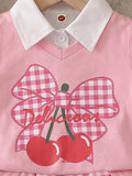 cross-border exclusive: preppy style blouse + knitted cherry print vest + pleated mini skirt three-piece set