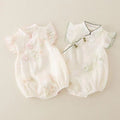 Infant and toddler summer clothing, lightweight flutter-sleeve romper for baby girls, korean-style cute and adorable cheongsam-inspired triangle bodysuit