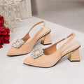 43 cross-border foreign trade pointed toe square buckle rhinestone high heel sandals women's 2026 summer new suede thick heel toe sandals