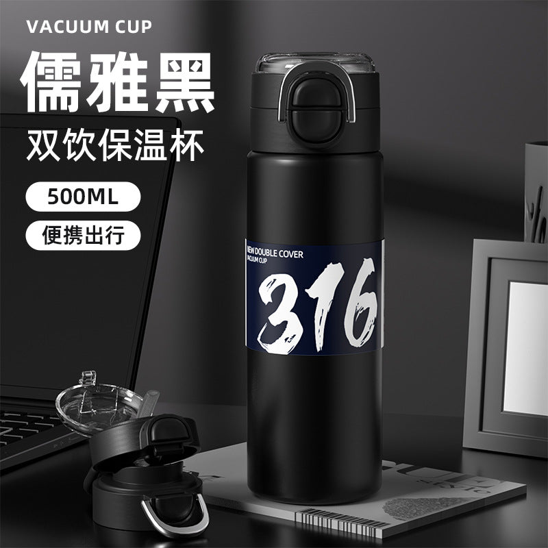 316 stainless steel vacuum insulated tumbler - large capacity, dual-drink, pop-up straw, portable water bottle for students (men & women)