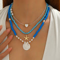 Bohemian seaside necklace wholesale european and american cross-border blue soft clay beaded pendant vacation style starfish clavicle chain