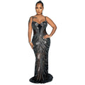 C6820 cross-border   fashion women's solid color mesh rhinestone embellished camisole maxi dress