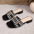 Metal chain low heel sandals - amazon 2026 summer cross-border square toe plaid beach thong sandals for women