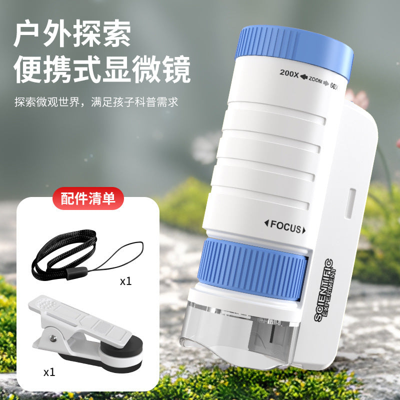 Kids' portable handheld microscope toy with stand - high-definition outdoor science experiment equipment for elementary and middle school students