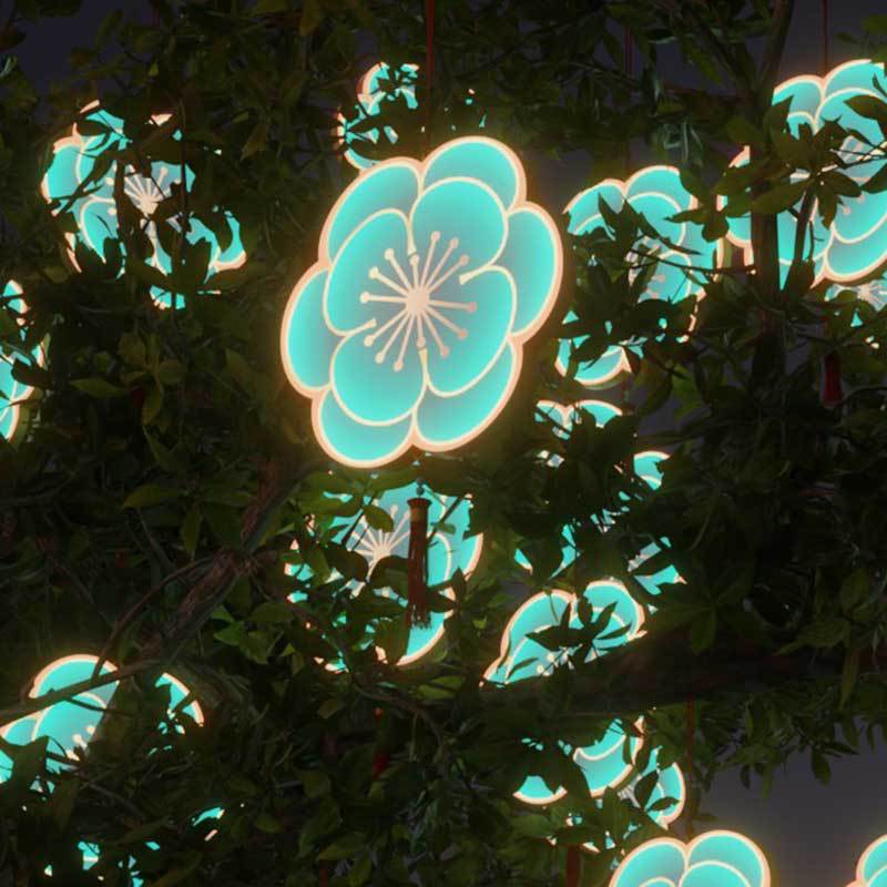 2024 new peach blossom plum blossom hanging tree lamp outdoor lighting tree lamp New Year's Day festival atmosphere decorative chandelier