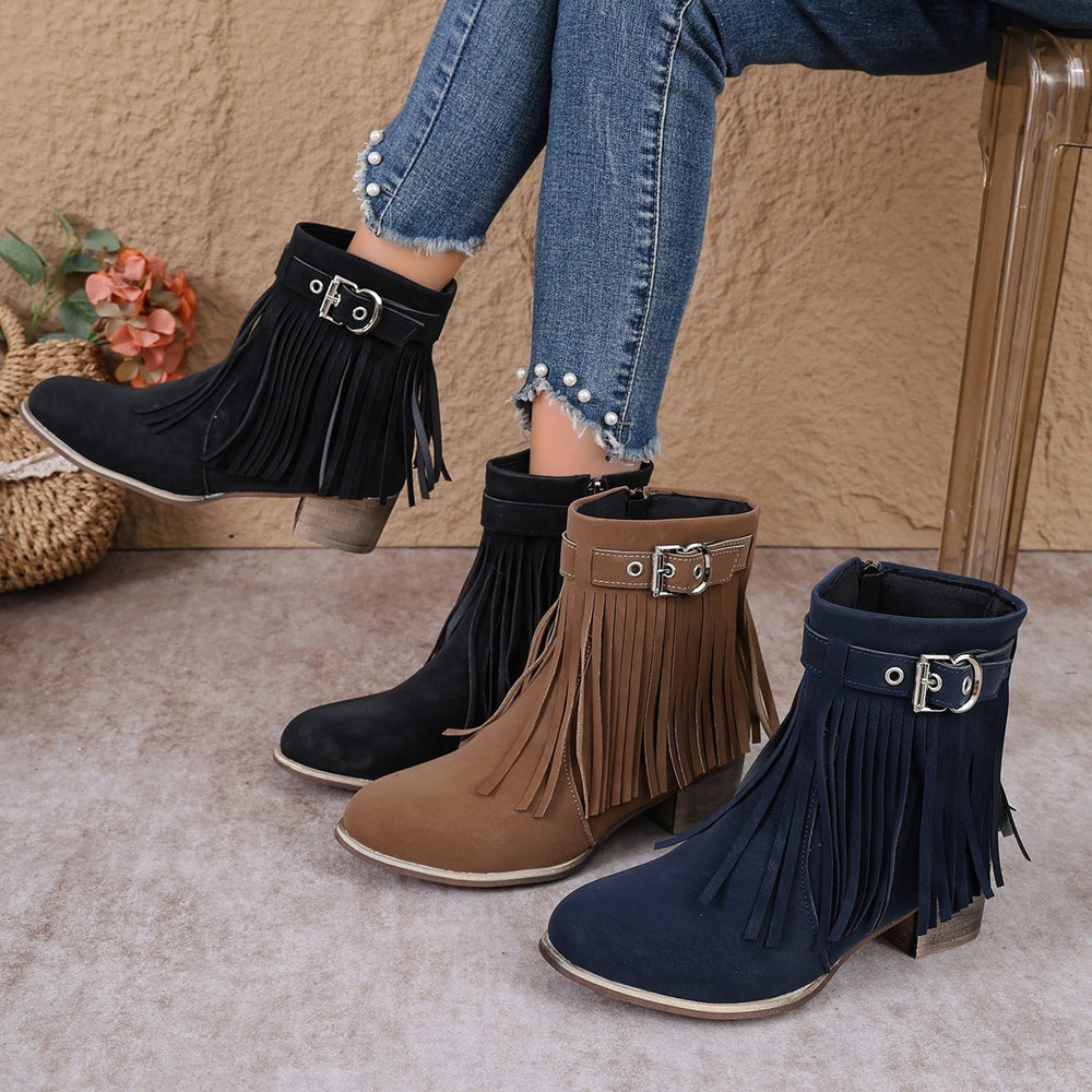 Export 34-43 size fall and winter tassel boots cross-border plus size women's boots round toe easiest for match rubber bottomnon-slip soft bottom shoes