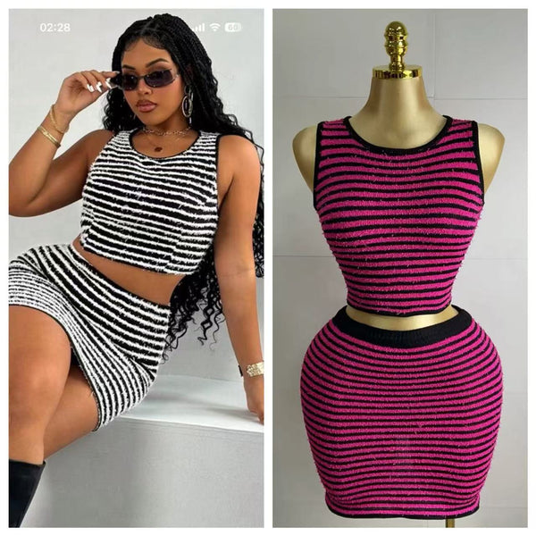 Spot sexy fashion skirt set new beautiful women summer striped vest strap short skirt two-piece set
