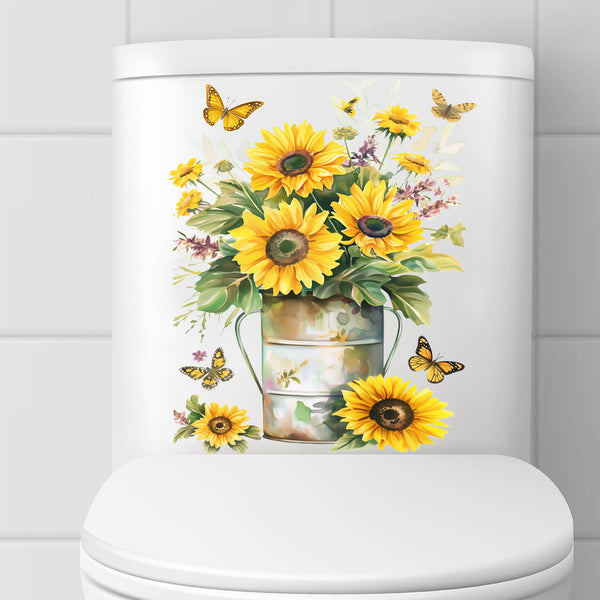 Cross-border  Iron Barrel Flower Pot Sunflower Butterfly Toilet Sticker Arrangement Toilet Bathroom Decoration Wall Sticker