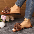 Fashionexportflowersflatsone-word square toe slippers women's new arrivaloutwearcasual lightweight beach sandals wish