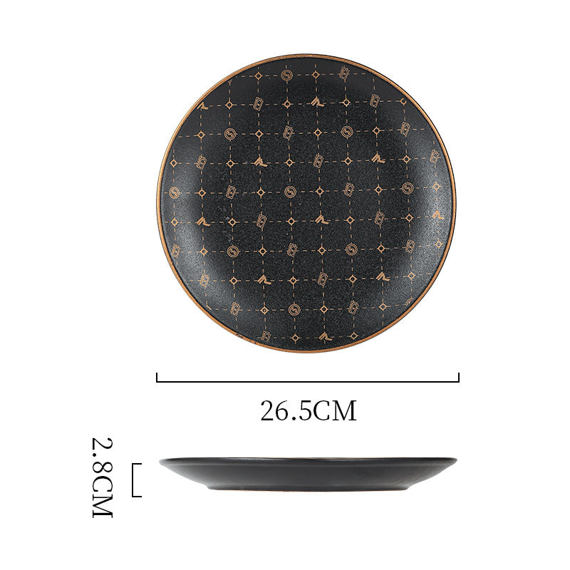 Creative black matte steak plate western dinner plate home nordic high-end dinner plate flat plate with rim restaurant hotel