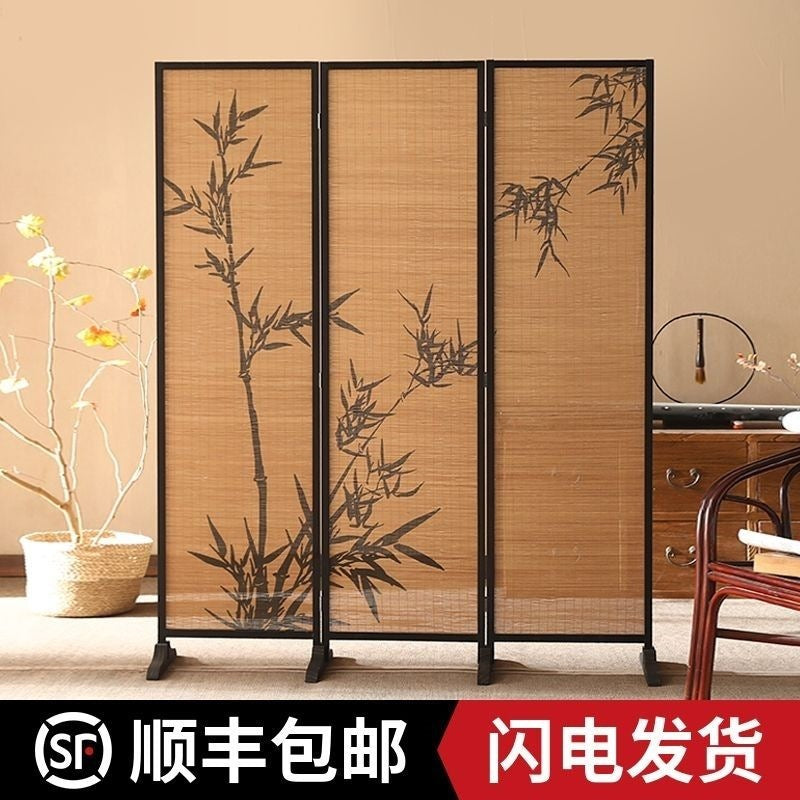 Screen bamboo tea room partition bamboo woven living room enclosure chinese style bamboo shadow foldable solid wood screen partition living room enclosure