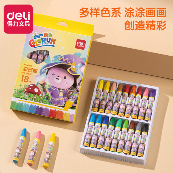 Deli 6962 Oil Painting Stick 18-Color Children's Painting Color Crayons Student Art Painting Supplies Children's Graffiti Pen