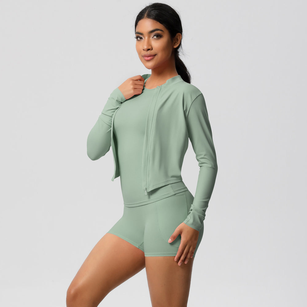 European and american new cloud-feel quick-dry yoga outfit: tight-fitting, butt-lifting pocket shorts sports set - outdoor fitness three-piece set