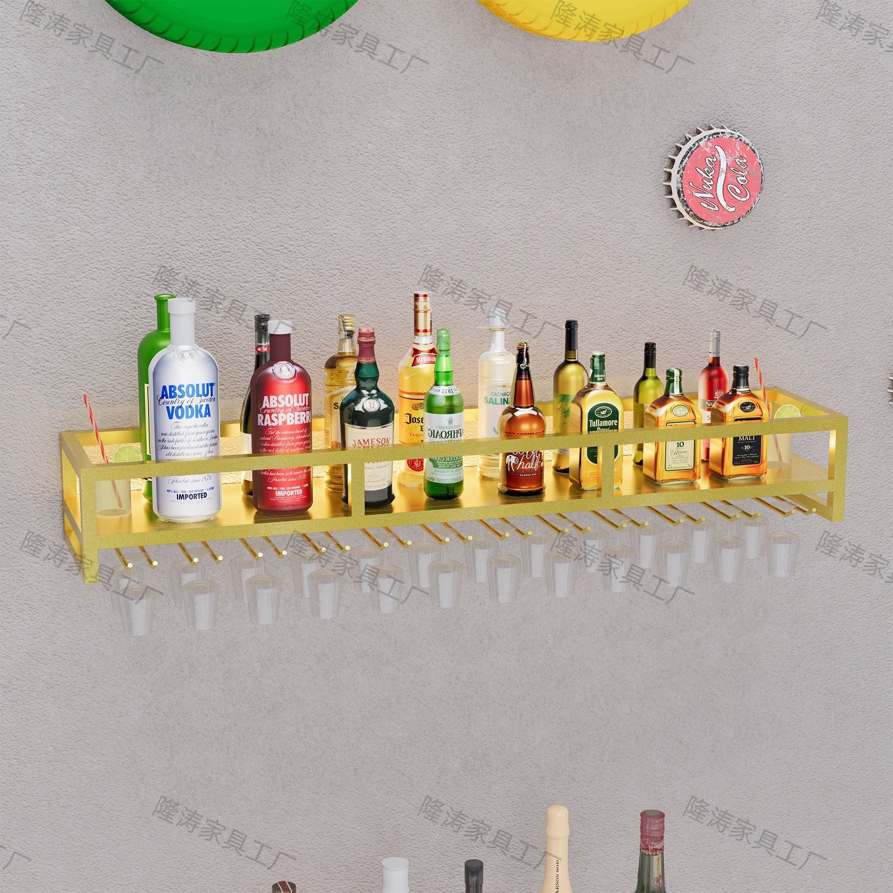 Nordic creative simple bar wrought iron wall wall hanging decoration red wine bottle storage rack goblet hanger