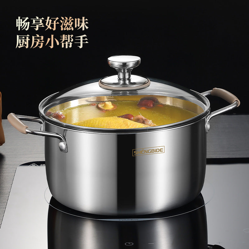 Cross-border binaural 304 soup pot, silicone anti-scalding handle, food-grade three-layer steel thickened porridge pot, soup pot wholesale