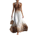 Amazon european style elegant casual leopard print halter sleeveless summer dress - new arrival