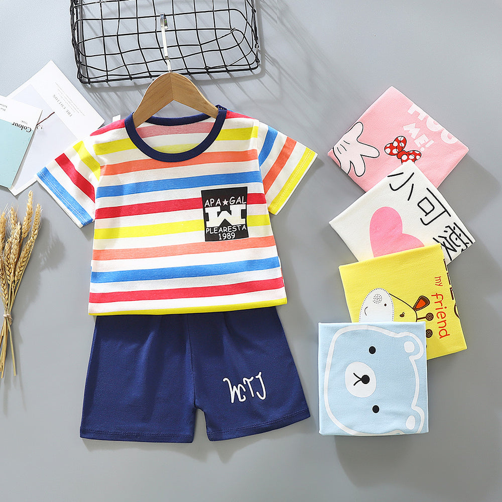 Kids' short-sleeve and shorts set - toddler & children's summer pure cotton underwear - boys' & girls' crew neck t-shirt