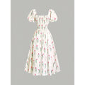listing: new  women's original elegant square neck puff sleeve printed dress