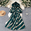 Heavy-duty beaded and gold-stamped lantern sleeve a-line dress for women, perfect for spring. features a cinched waist for a slimming effect, elegant and subtly luxurious design, and a full, flowing skirt