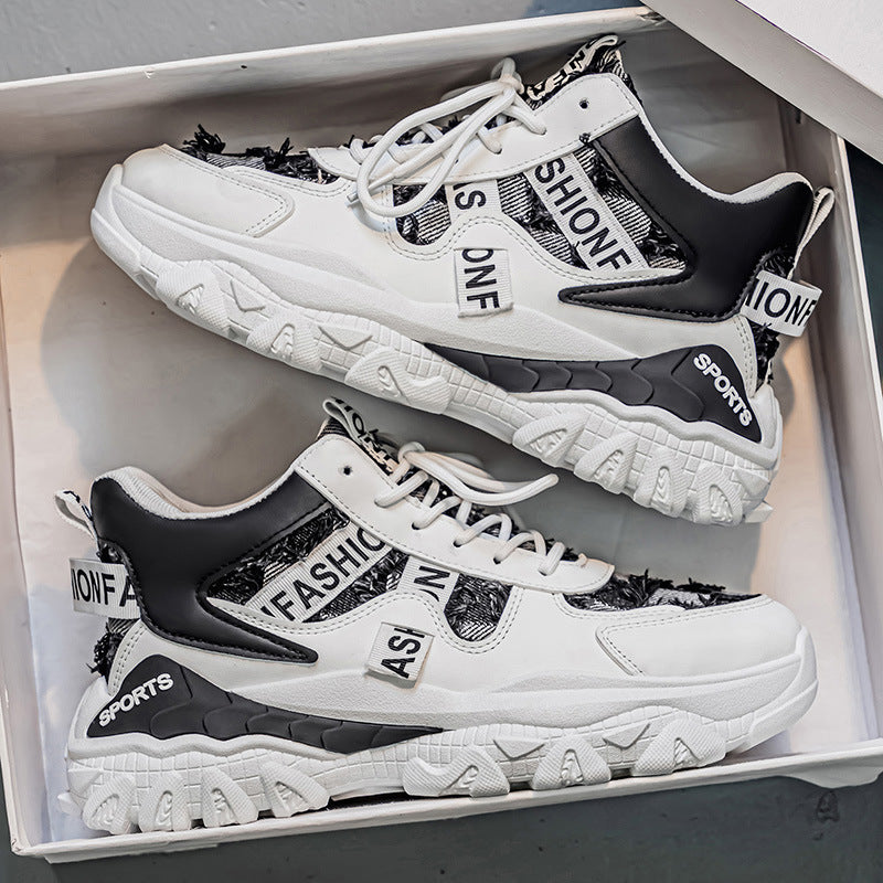 Men's spring outdoor wear-resistant chunky sole high-top sneakers - youth casual versatile high-style trendy dad shoes