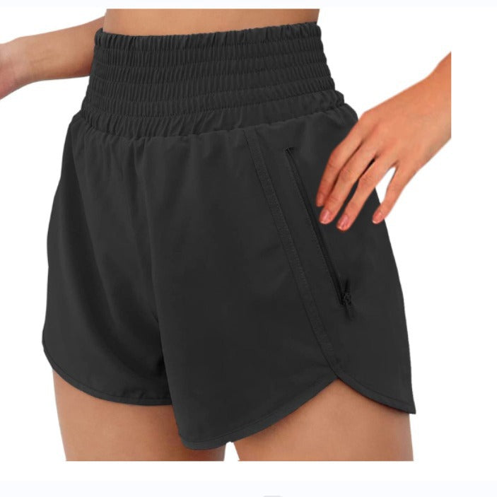 pocket sports shorts women's high waist double layer fitness casual yoga running shorts