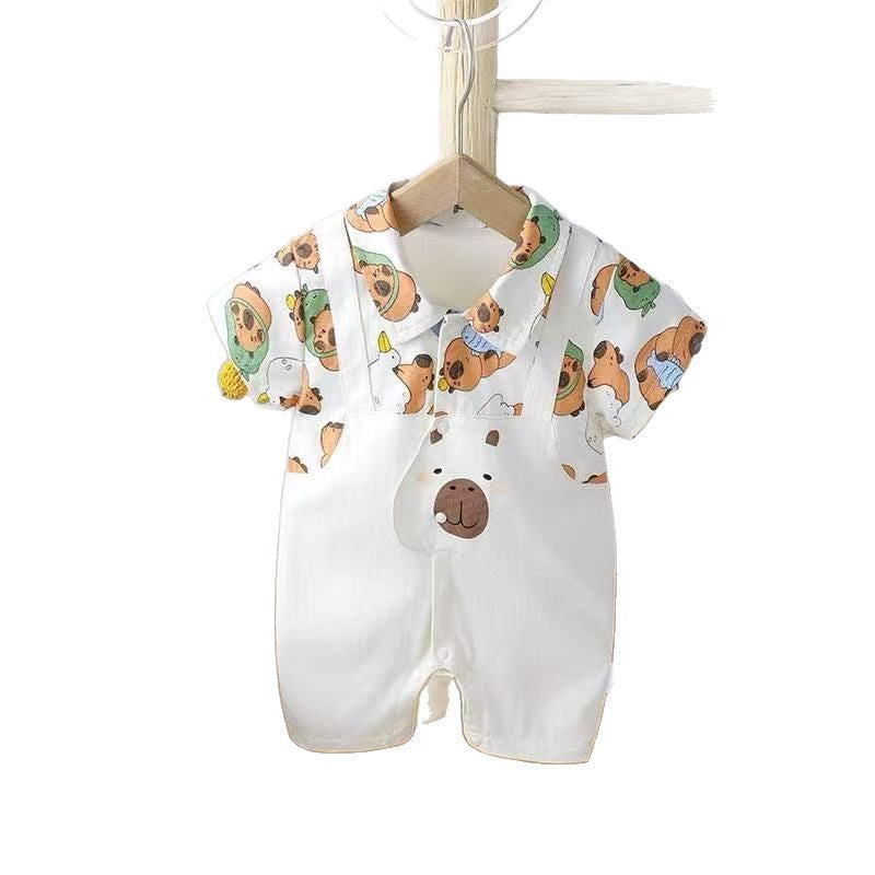 Summer romper short sleeve cartoon onesie baby clothes summer thin polo shirt newborn boy