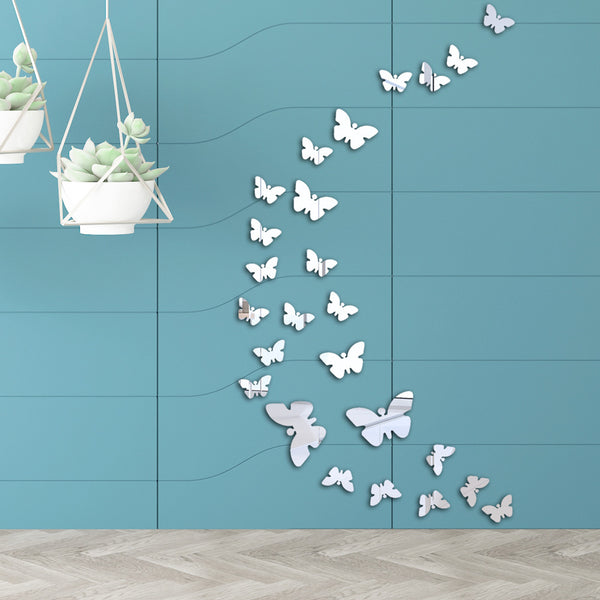 XN025 three-dimensional butterfly crystal mirror wall sticker acrylic mirror sticker bedroom living room decoration sticker 25PCS